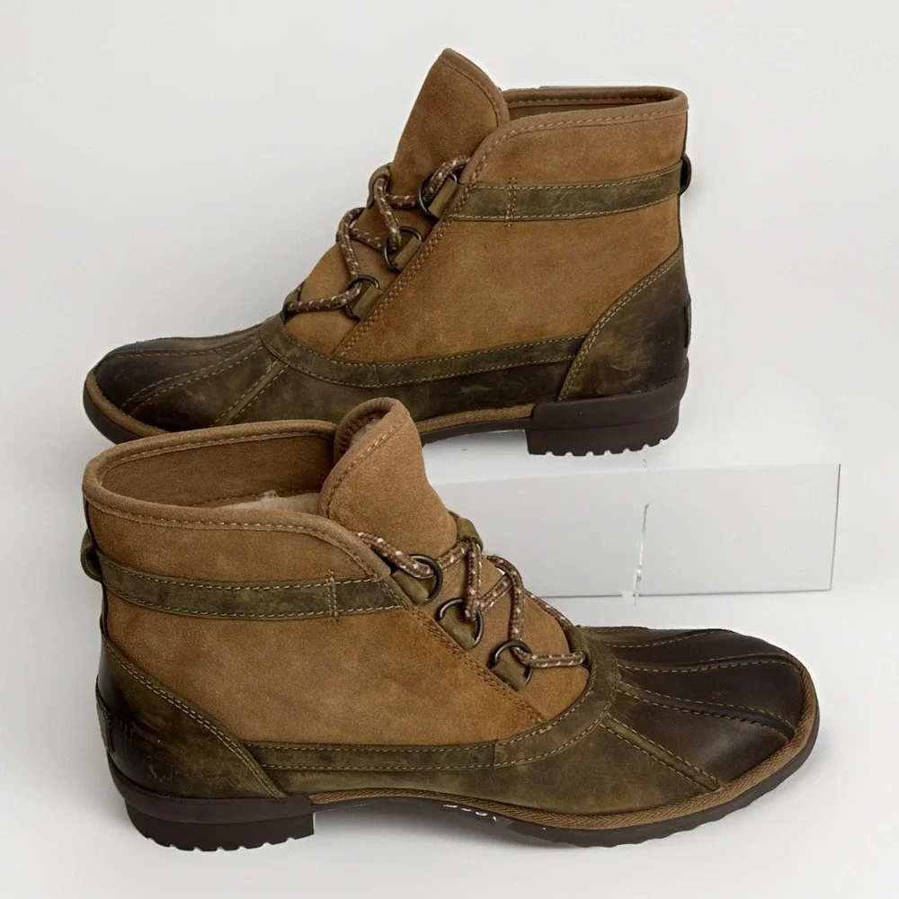 UGG NWOB Greda Waterproof Duck Boot Chestnut Leather / Suede - 12 US